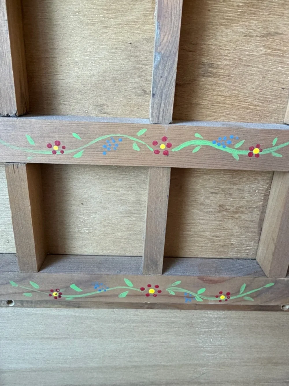 Wooden Trinket Shelf with Handpainted Floral Accents